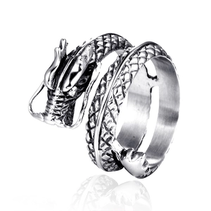 Vintage Stainless Steel Dragon Ring For Men Punk Rock Dragon Scale Wrap Ring Retro Silver Color Men Jewelry Accessory