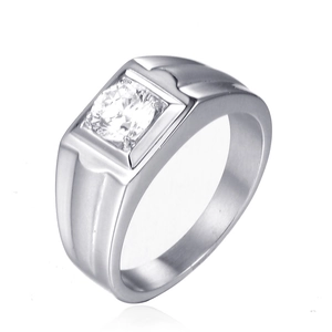 Men Fashion Titanium Steel Ring With Square Rhinestone Inlaid Polished Geometric Finger Ring For Wedding Party Jewelry Gift