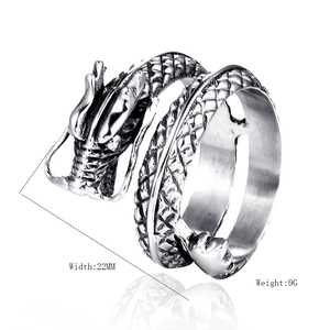 Retro stainless steel dragon head ring with detailed scales and 22mm width for men