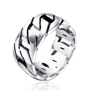 Stainless Steel Cuban Link Chain Ring For Men Women Punk Hip Hop Streetwear Band Ring Vintage Gothic Jewelry Accessories