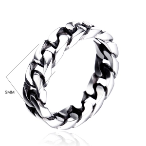 Detailed view of a 5mm Cuban link ring in silver stainless steel for men