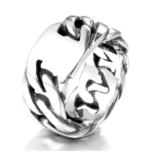 Vintage Stainless Steel Cuban Link Chain Ring Polished Punk Hip Hop Hollow Band Ring For Men Women Unisex Fashion Jewelry