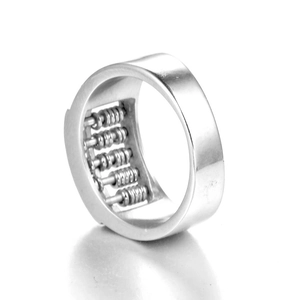 Polished stainless steel abacus ring for men featuring movable silver beads in a punk style