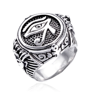Vintage Altägyptisches Auge Des Horus Edelstahl Ring Für Herren Retro Ankh Kreuz Punk Gothic Polierter Fingerschmuck