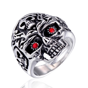 Men's Stainless Steel Skull Ring With Red Rhinestone Eyes Biker Punk Gothic Retro Jewelry Titanium Steel Ring For Men