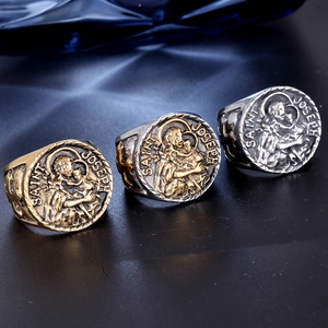 Vintage Saint Joseph relief signet rings in gold and silver finish for men