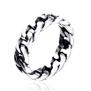 Retro Stainless Steel Cuban Chain Ring For Men Women Titanium Steel Punk Gothic Style Fashion Finger Jewelry Width 5mm