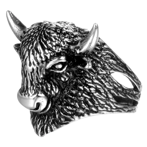 Gothic bull head skull ring in retro stainless steel for men with detailed vintage finish
