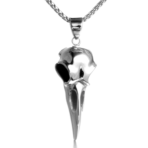 Gothic Vintage Stainless Steel Raven Bird Skull Pendant Necklace Retro Punk Biker Skull Head Charm For Men Women Jewelry Accessory