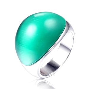 Men's 316L Stainless Steel Ring With Green Cat's Eye Stone Large Cabochon Polished Punk Band Ring Jewelry For Men Gift