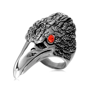 Vintage Stainless Steel Bird Head Ring Domineering Punk Gothic Eagle Raven Head Ring With Red Rhinestone Eyes For Men Women Jewelry