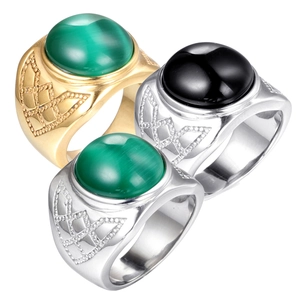 Bague Chevalière Vintage en Acier Inoxydable pour Hommes Femmes Mode Européenne Grille Géométrique Strass Pierre Oeil de Chat