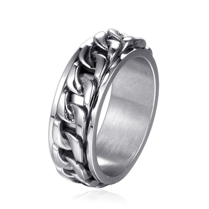 Stainless Steel Cuban Chain Link Spinner Ring For Men Women Rotatable Stress Relief Punk Band Ring Unisex Fashion Jewelry