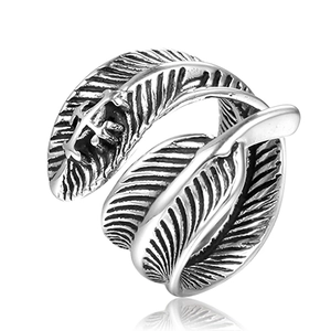 Vintage Stainless Steel Feather Open Ring For Men Women Double Feather Adjustable Punk Gothic Western Fashion Ring Jewelry