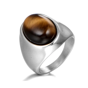 Vintage Men Stainless Steel Ring With Oval Tiger Eye Stone Gold Steel Color Electroplated Punk Style Biker Ring Jewelry