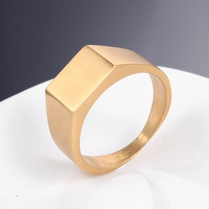 Minimalist gold square signet ring for men in brushed titanium steel with a sleek finish