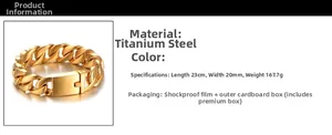 Details zum goldenen Titanstahl-Panzerarmband, 20 mm breit und 23 cm lang, 167,7 g