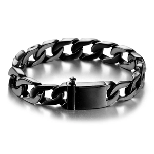 Classic black titanium steel Cuban link bracelet for men with secure rectangular clasp