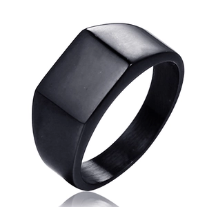 Minimalist matte black square signet ring for men in durable titanium steel finish