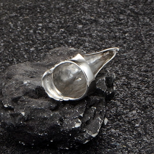 Vintage punk bird claw stainless steel ring with polished silver finish on dark rock