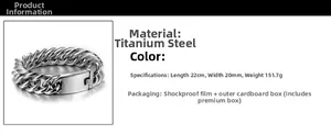 Detail view of heavy stainless steel Cuban chain bracelet showing 20mm width and 22cm length