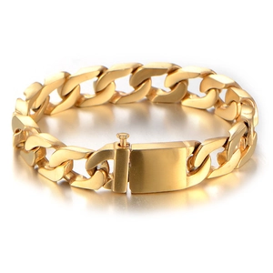 Gold-plated titanium steel Cuban link bracelet with durable square clasp for men