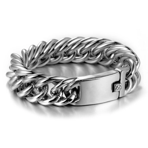 Men Thick Titanium Steel Cuban Link Bracelet Heavy Industrial Polished Metal Chain Bracelet Jewelry For Men