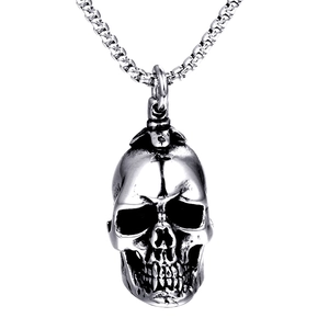 Vintage stainless steel gothic skull pendant necklace with a classic silver box chain
