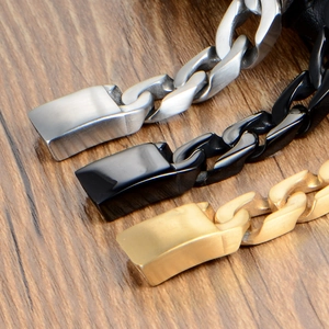 Three-tone titanium steel curb chain bracelets for men in silver, gold and black