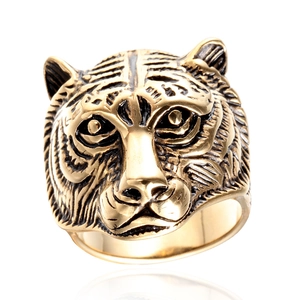 Vintage Tiger Head Ring Stainless Steel Relief Distressed Punk Gothic Hip Hop Couple Ring For Men Women Fashion Jewelry