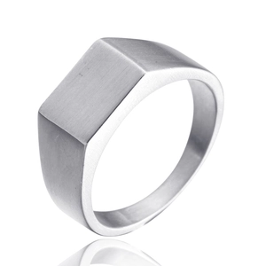 Sleek square silver signet ring for men in brushed matte titanium steel finish