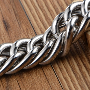 Men's heavy titanium steel link chain bracelet with a polished silver mirror finish