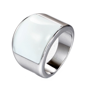 Vintage retro court style titanium steel ring with white square inlay and silver base