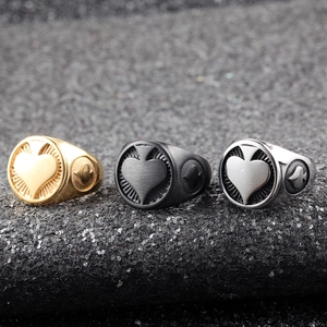 Punk style stainless steel King of Spades signet rings set in gold black and silver finish