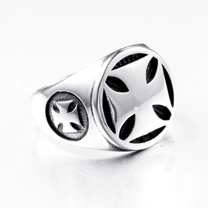 Vintage stainless steel cross ring for men with retro gothic embossed details
