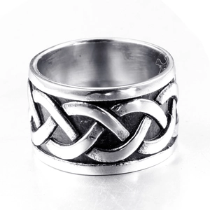Silver Celtic knot stainless steel dragon ring for men with vintage braided finish