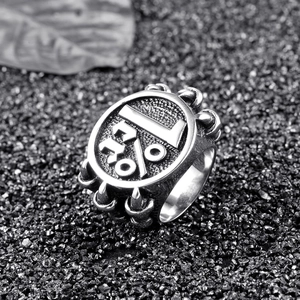 Men's punk stainless steel fist ring featuring 1% engraving and vintage silver finish