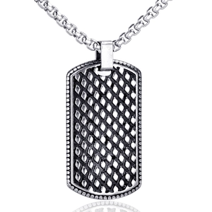 Collier plaque d'identité en acier inoxydable avec motif losange et chaîne à perles