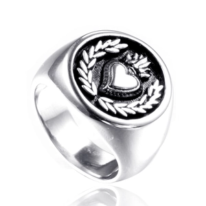 Chevalière Cœur en Acier Inoxydable 316L Vintage pour Hommes Couronne de Laurier Gravée Biker Punk Bijoux Mode Cadeau