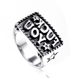 Vintage Edelstahl Ring Für Herren Unisex Retro Lucky Buchstabe Stern Geprägt Punk Street Hip Hop Siegelring Schmuck