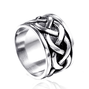 Vintage Titanium Steel Celtic Knot Braided Band Ring For Men Retro Oxidized Punk Gothic Wide Band Ring Fashion Jewelry Gift