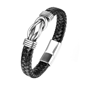 Men's Minimalist Titanium Steel Braided Leather Bracelet Infinity Symbol Design Magnetic Clasp Fashion Jewelry Gift