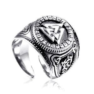 Bague Ouverte Viking Vintage Rune Valknut Acier Inoxydable Nœud Celtique Nordique Ajustable Bague Rétro Bijoux Unisexe