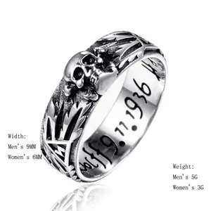 Vintage Stainless Steel Skull Ring Gothic Punk Retro Distressed Engraved Band Ring For Men Women Nightclub Party Fashion Jewelry