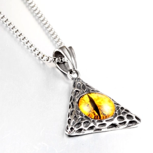Men hip hop stainless steel necklace with yellow eye triangle pendant and box chain