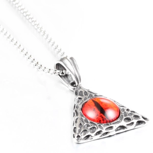 Men's hip hop eye of providence triangle pendant necklace with red gem and box chain