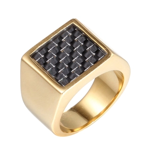 Vintage Stainless Steel Carbon Fiber Signet Ring For Men Women Industrial Geometric Inlaid Square Polished Jewelry Finger Ring