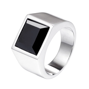 Bague Chevalière Homme Vintage Carrée en Agate Noire Acier Inoxydable Poli Punk Bijoux de Mode pour Mariage Fête Cadeau Quotidien
