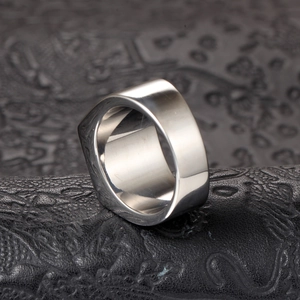 Polished silver titanium steel signet ring with a minimalist flat top design for men and women