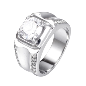 Luxury Titanium Steel Great Wall Pattern Ring For Men Large Round Rhinestone Inlaid Wide Band Fashion Jewelry Gold Silver Steel Color
